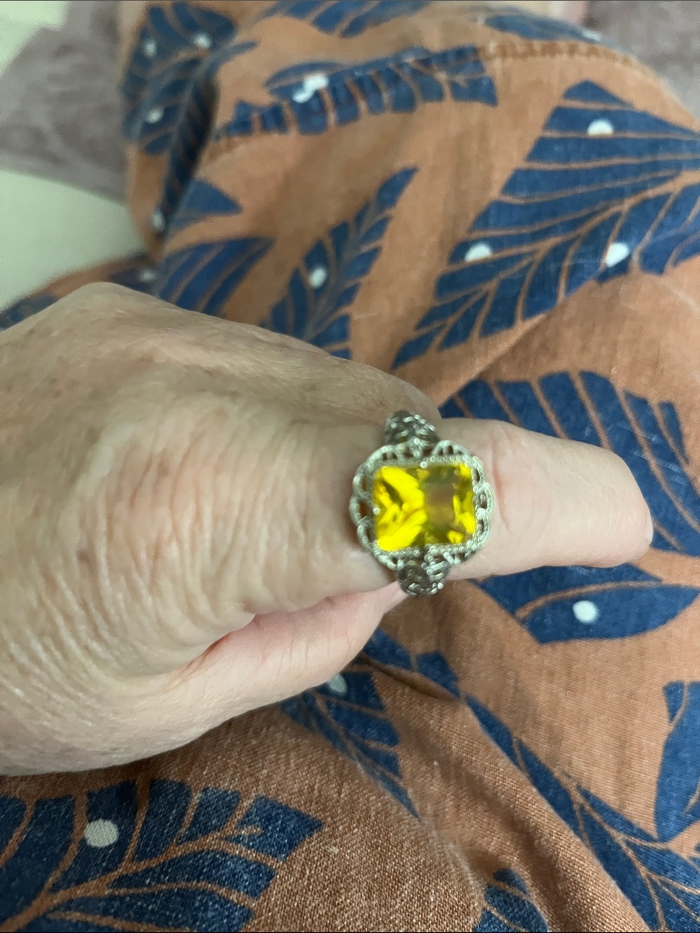 925 Vintage-Inspired Yellow Gemstone Statement Ring - Women Jewelry